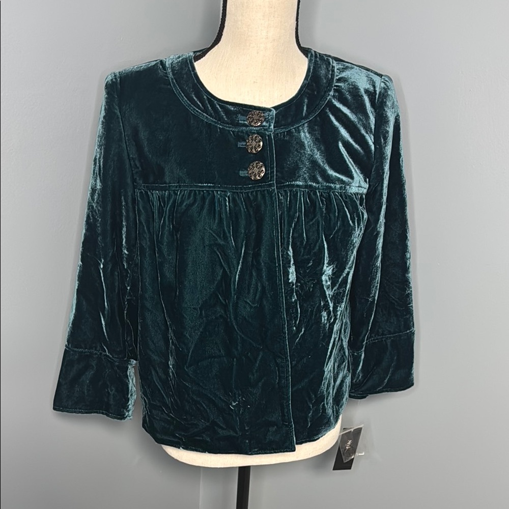 NWT Style & Co Women’s Green/Teal Velvet Blazer Jacket Sz 4